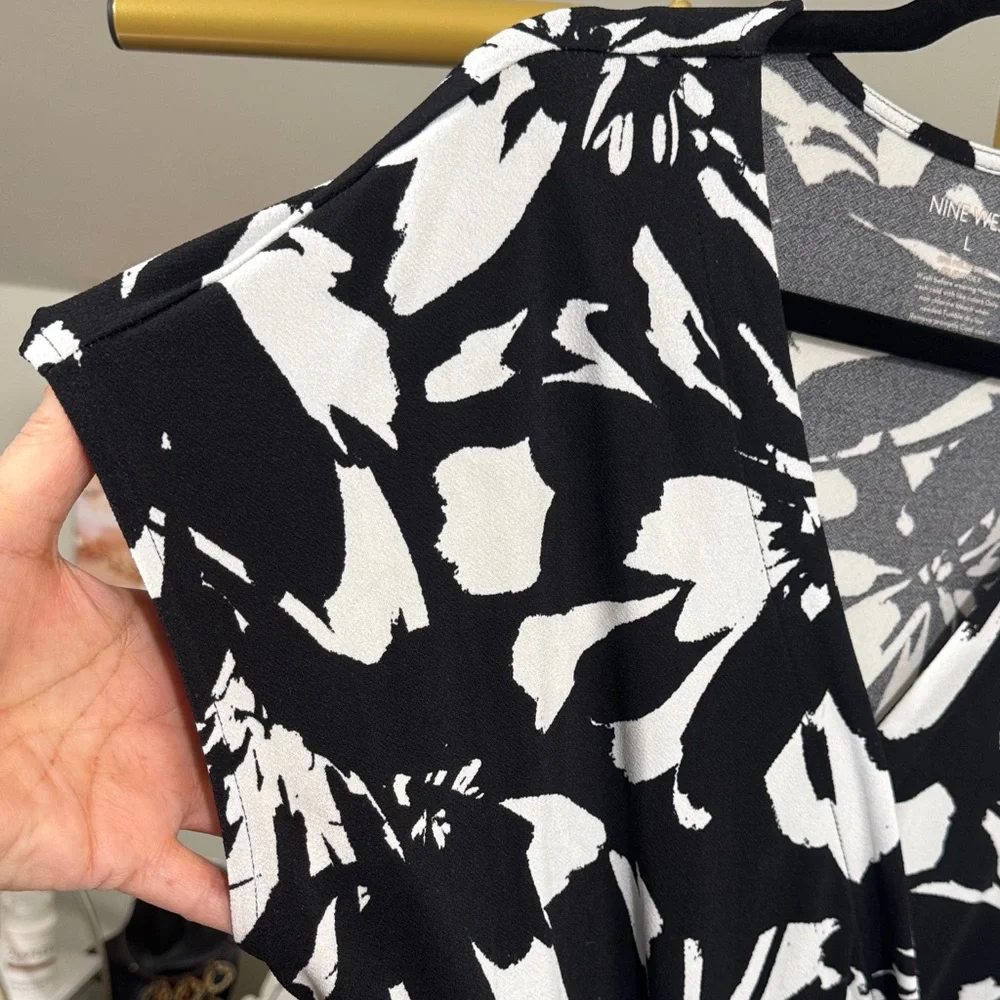 Nine West Black and White Floral Midi Faux Wrap Dress - Picture 8 of 8